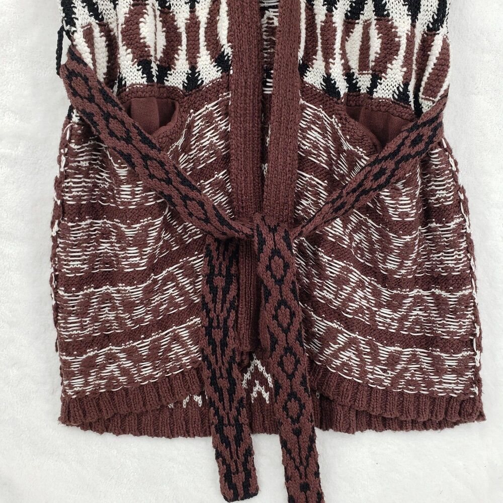 Knitted & Knotted Sweater Vest Women Medium Geometric Belted Pockets Bohemian - Picture 5 of 10